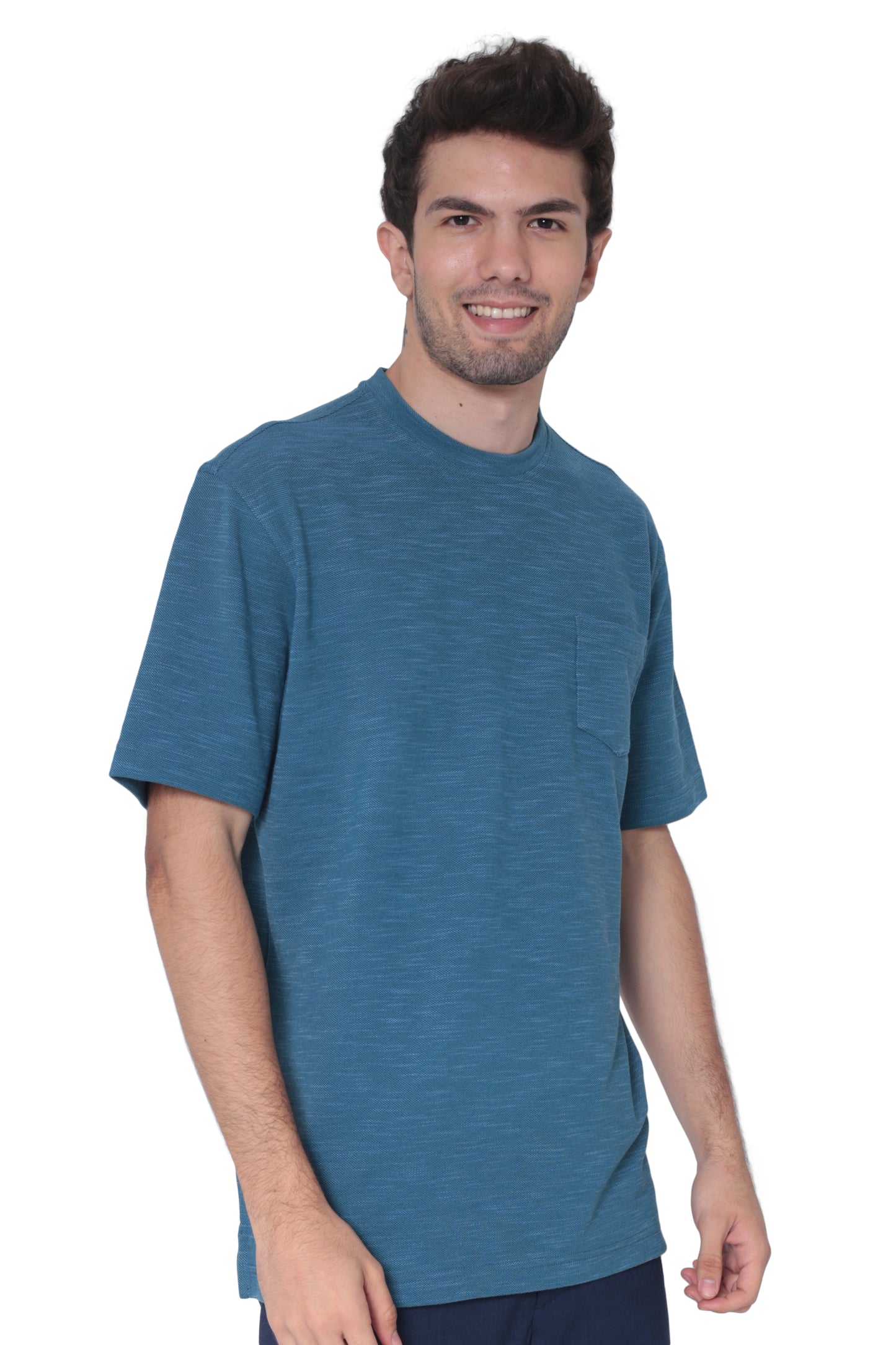 AVA Athletica Men's Round Neck Performance Wear Space Dyed Soft Tee with Pocket Mallard Blue