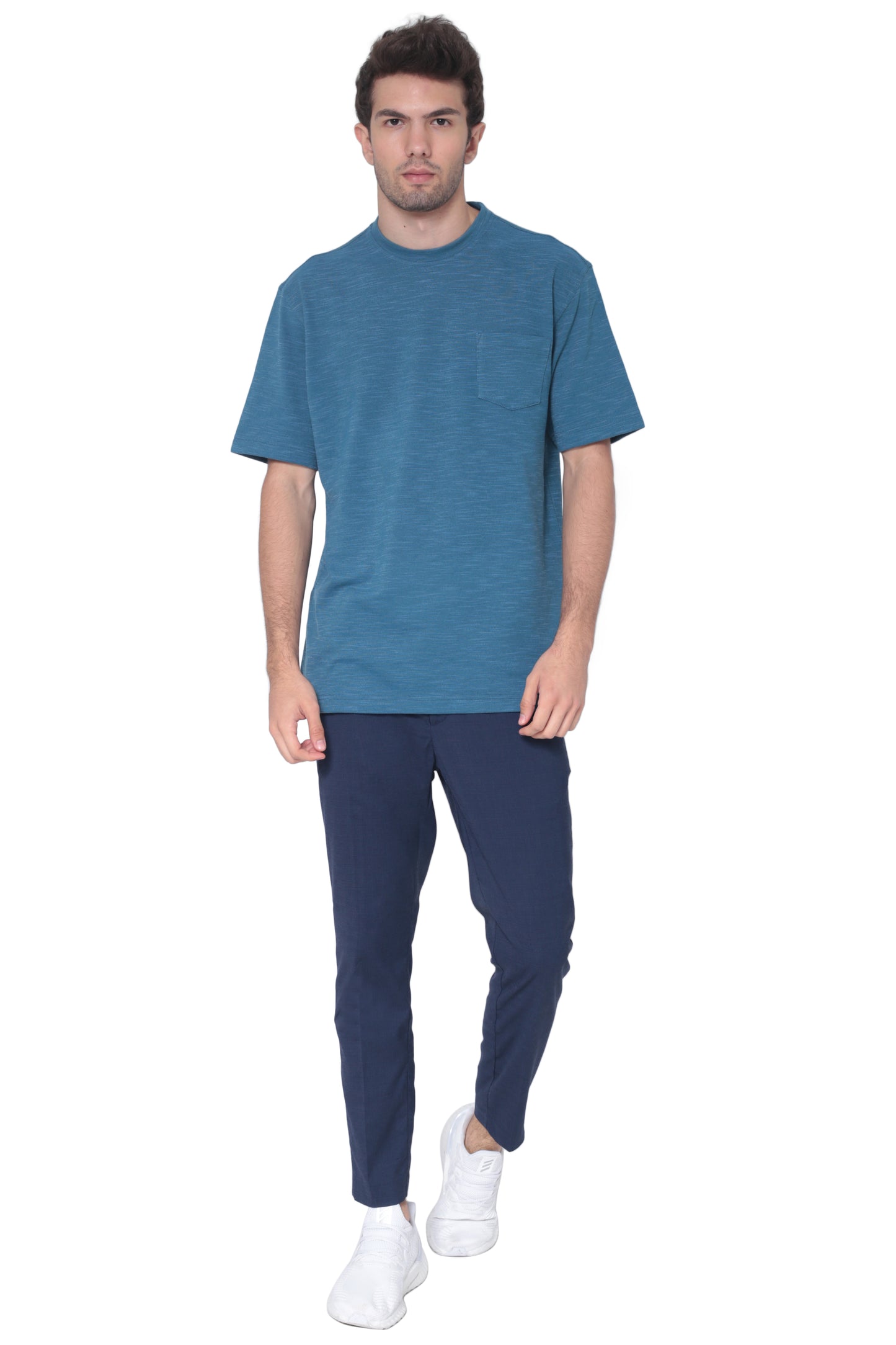 AVA Athletica Men's Round Neck Performance Wear Space Dyed Soft Tee with Pocket Mallard Blue