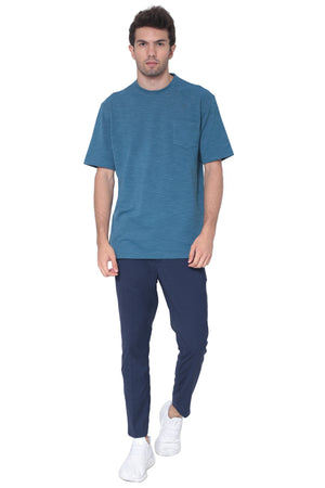 AVA Athletica Men's Round Neck Performance Wear Space Dyed Soft Tee with Pocket Mallard Blue