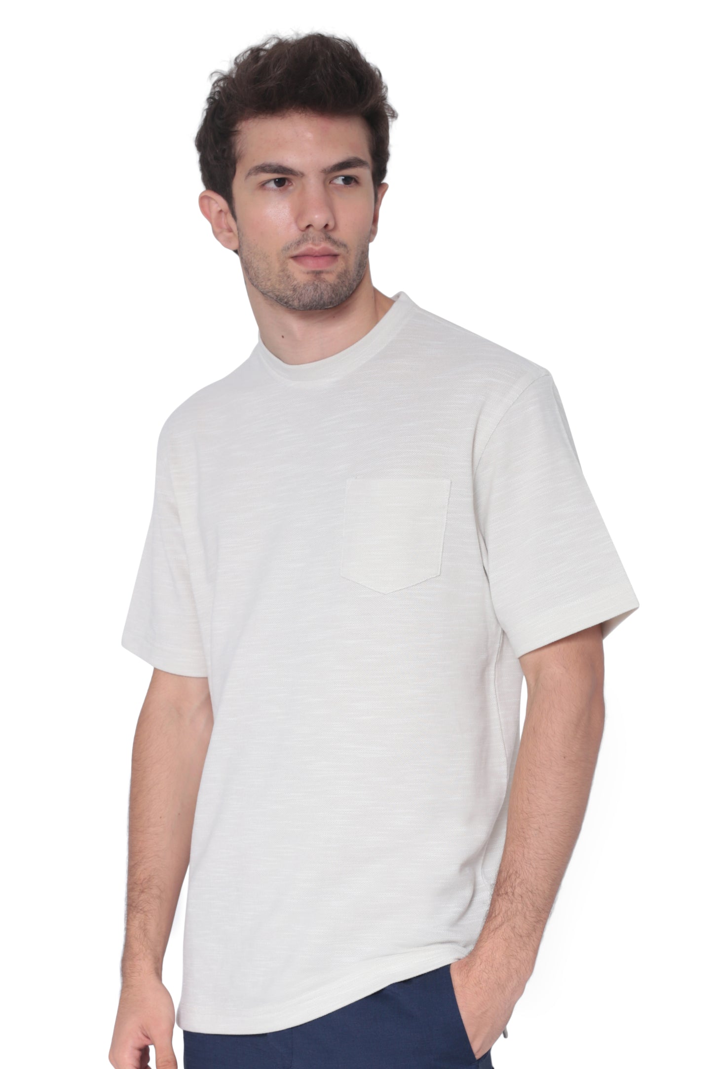AVA Athletica Men's Round Neck Performance Wear Space Dyed Soft Tee with Pocket Cream