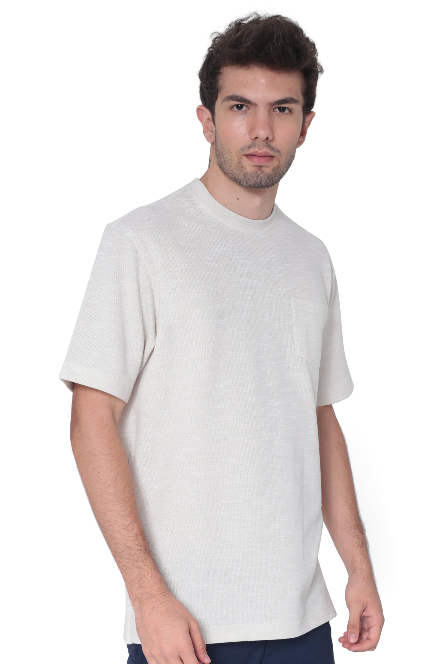 AVA Athletica Men's Round Neck Performance Wear Space Dyed Soft Tee with Pocket Cream