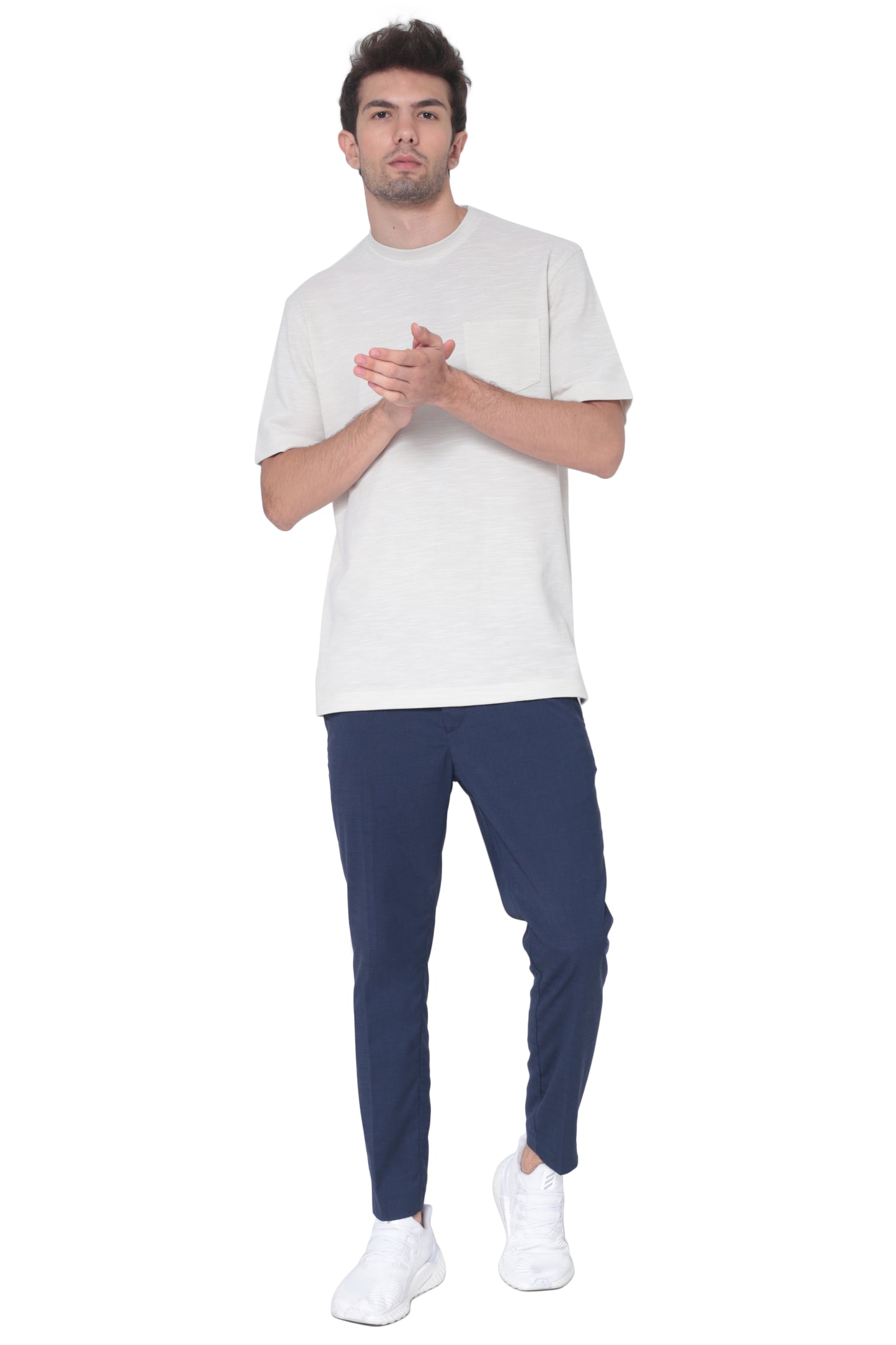AVA Athletica Men's Round Neck Performance Wear Space Dyed Soft Tee with Pocket Cream