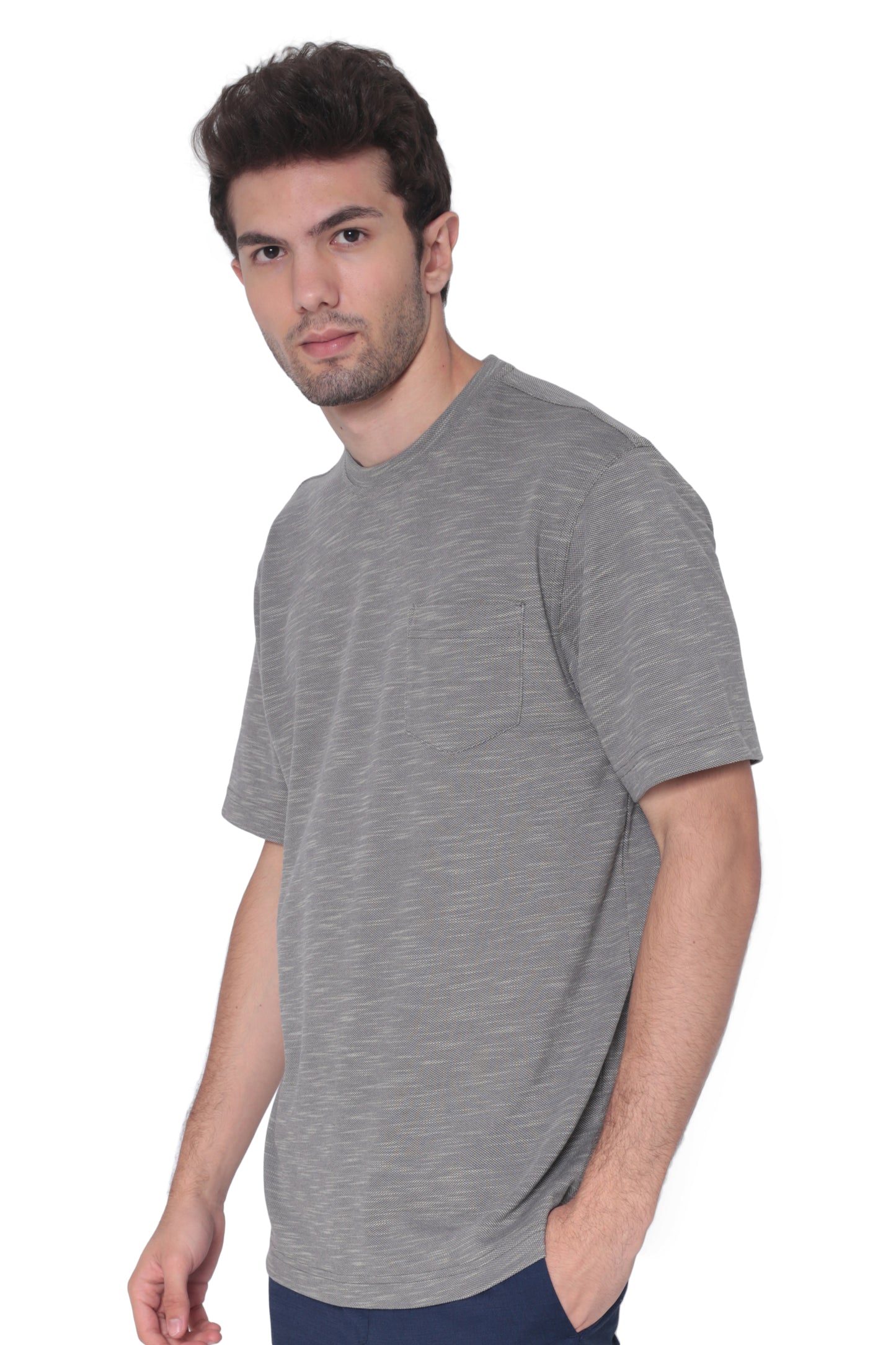 AVA Athletica Men's Round Neck Performance Wear Space Dyed Soft Tee with Pocket Grey