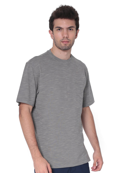 AVA Athletica Men's Round Neck Performance Wear Space Dyed Soft Tee with Pocket Grey