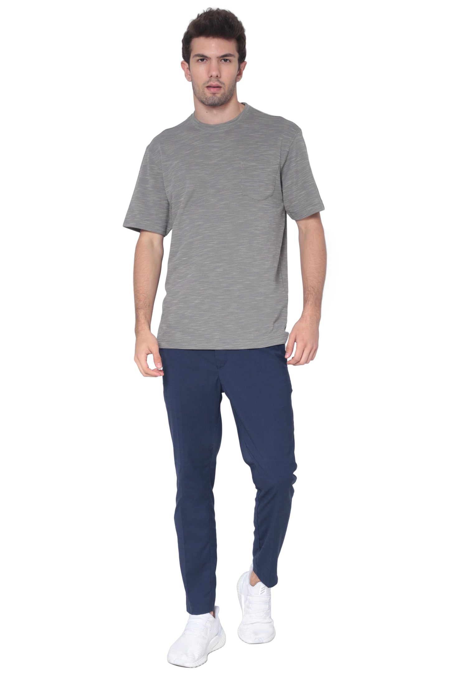 AVA Athletica Men's Round Neck Performance Wear Space Dyed Soft Tee with Pocket Grey