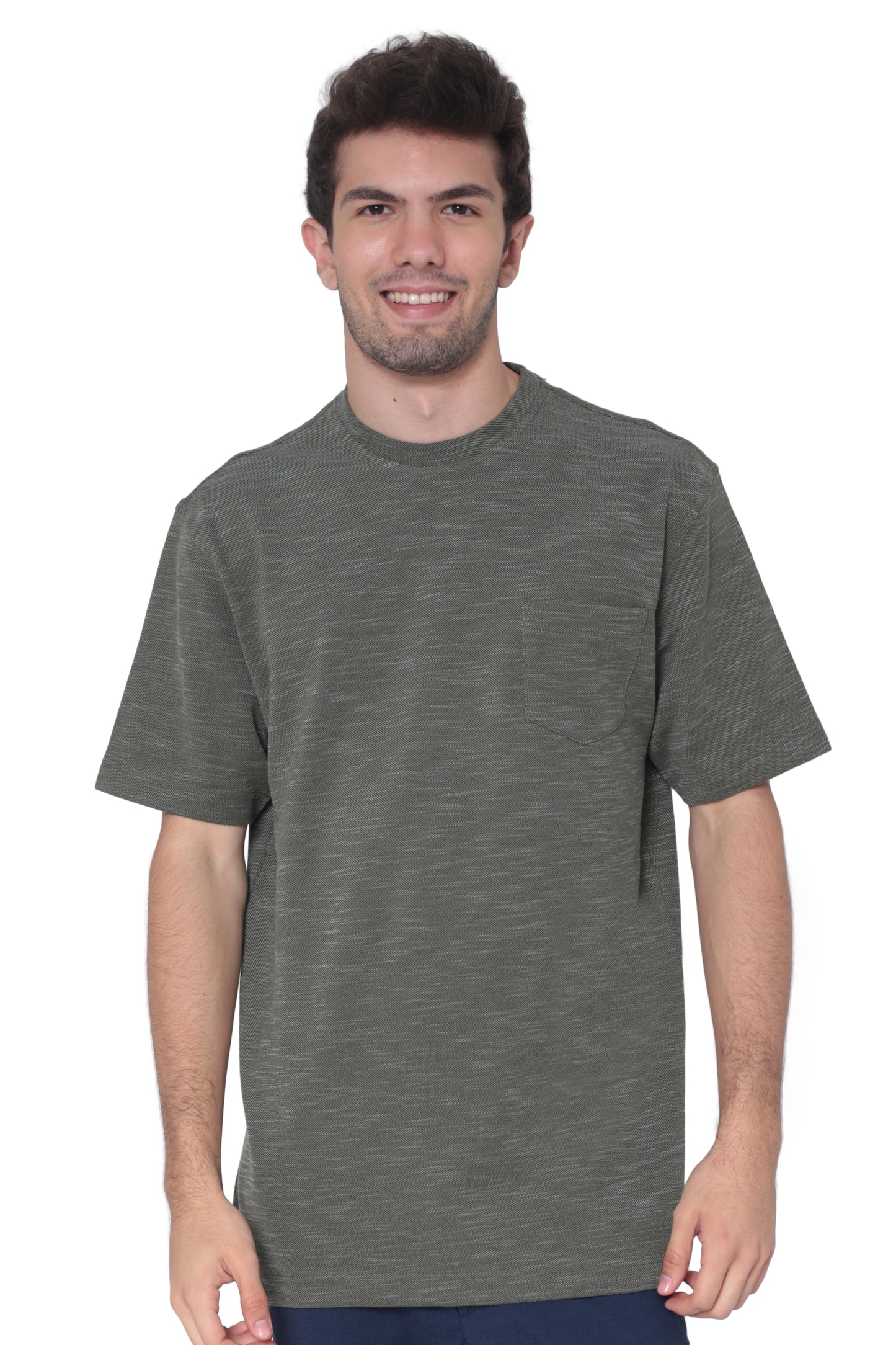 AVA Athletica Men's Round Neck Performance Wear Space Dyed Soft Tee with Pocket Olive
