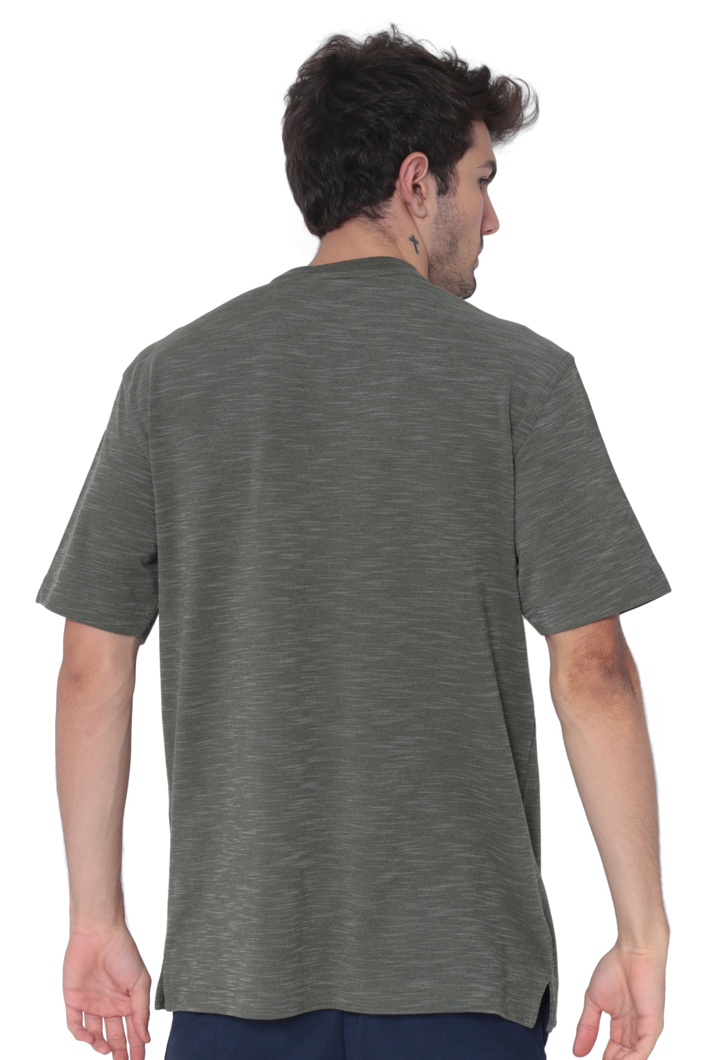 AVA Athletica Men's Round Neck Performance Wear Space Dyed Soft Tee with Pocket Olive