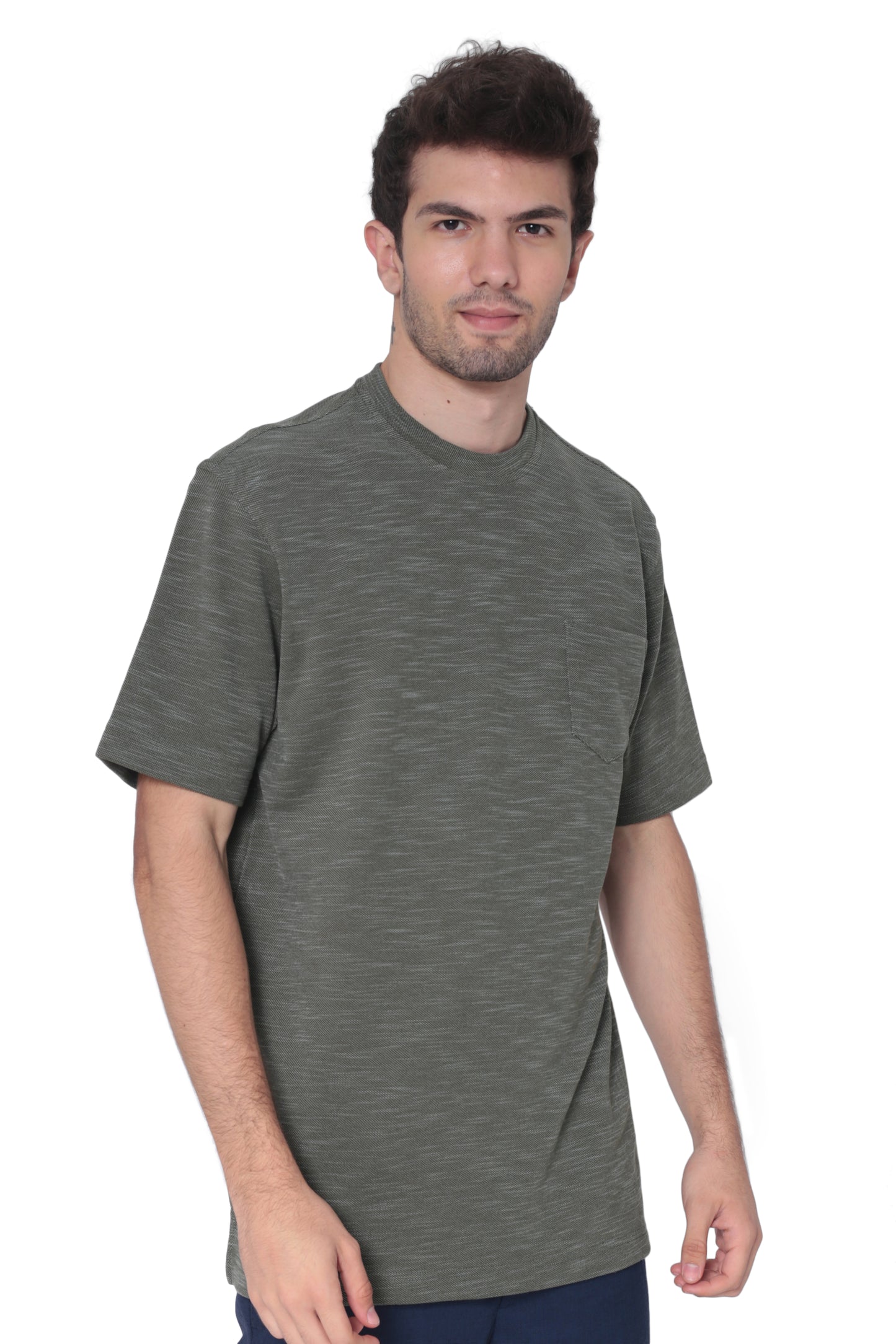 AVA Athletica Men's Round Neck Performance Wear Space Dyed Soft Tee with Pocket Olive
