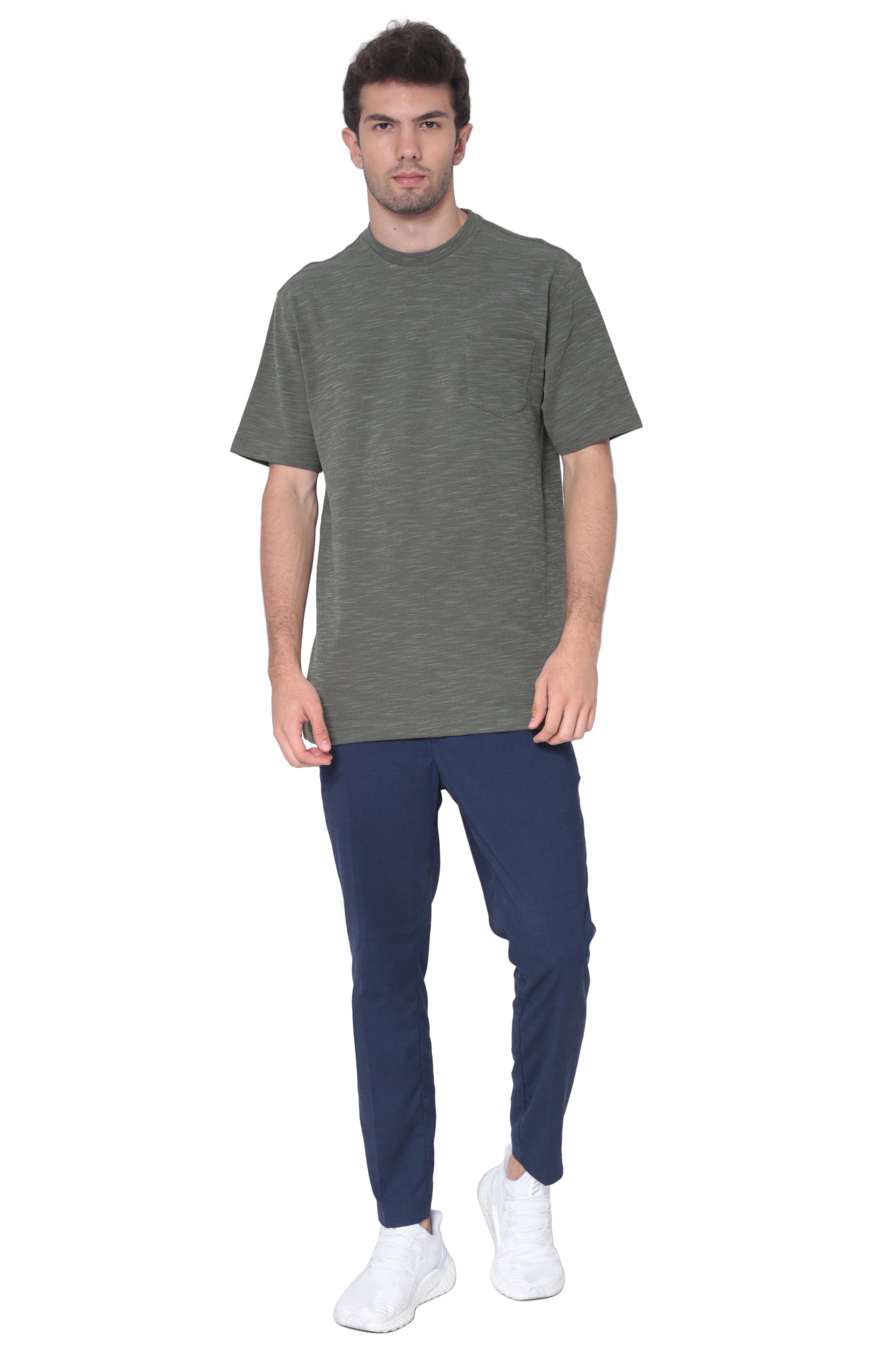 AVA Athletica Men's Round Neck Performance Wear Space Dyed Soft Tee with Pocket Olive