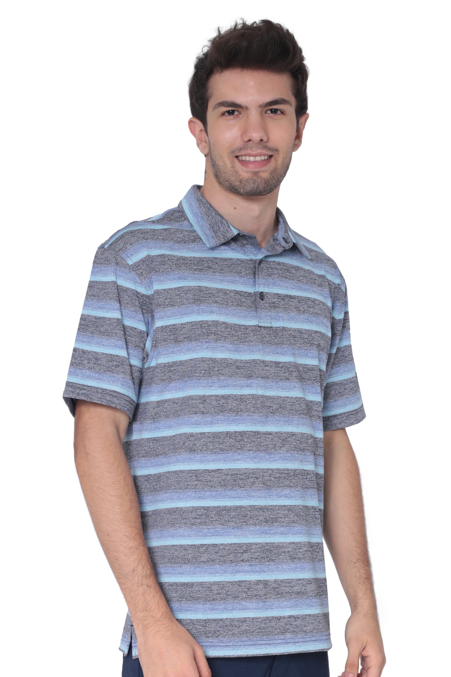 AVA Athletica Men's Collared Moisture-Wicking Active Wear Broad Striped T-Shirt Blue