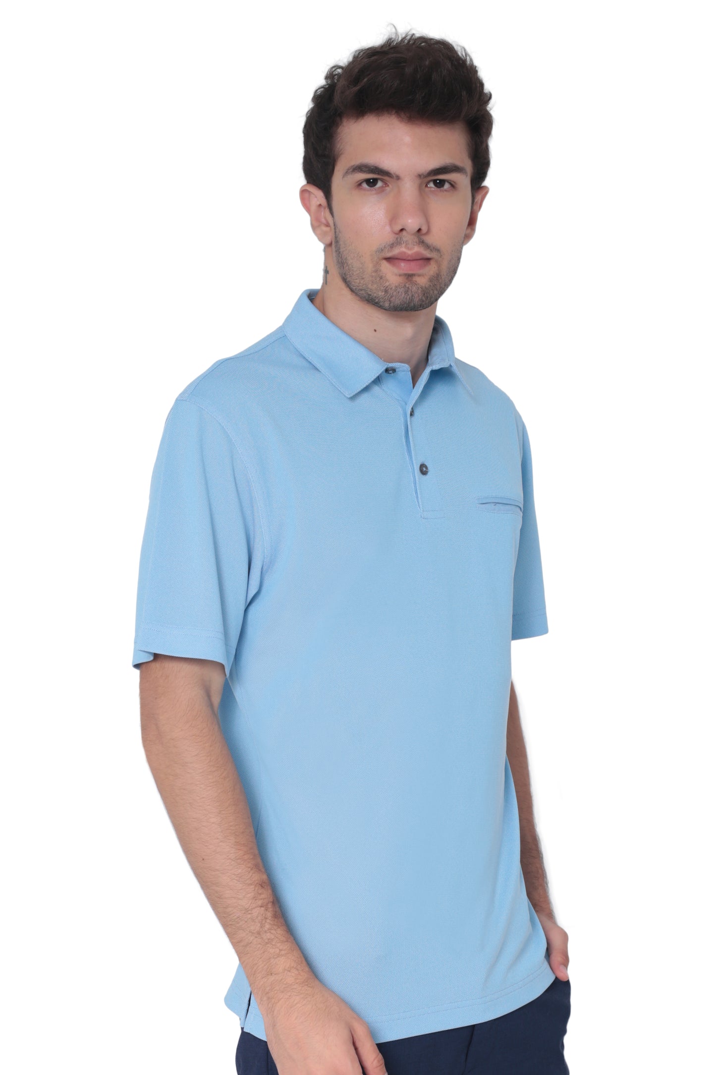 AVA Athletica Men's Classic Polo Quick-Dry Golf, Tennis, T-Shirt with Pocket Light Blue