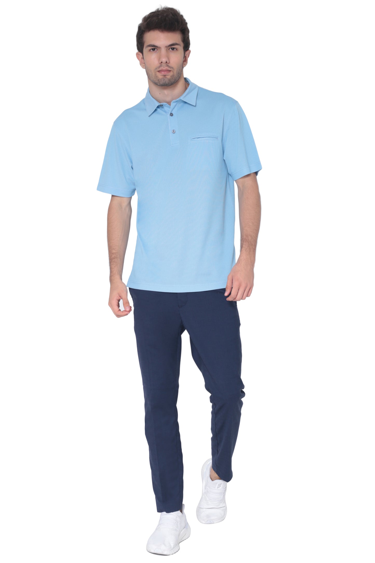 AVA Athletica Men's Classic Polo Quick-Dry Golf, Tennis, T-Shirt with Pocket Light Blue