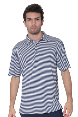 AVA Athletica Men's Polo Collar Moisture-Wick Active Wear Fine Striped T-Shirt Navy