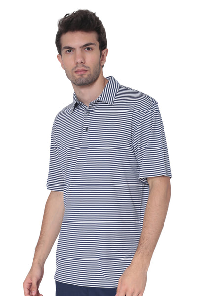 AVA Athletica Men's Polo Collar Moisture-Wick Active Wear Fine Striped T-Shirt Navy