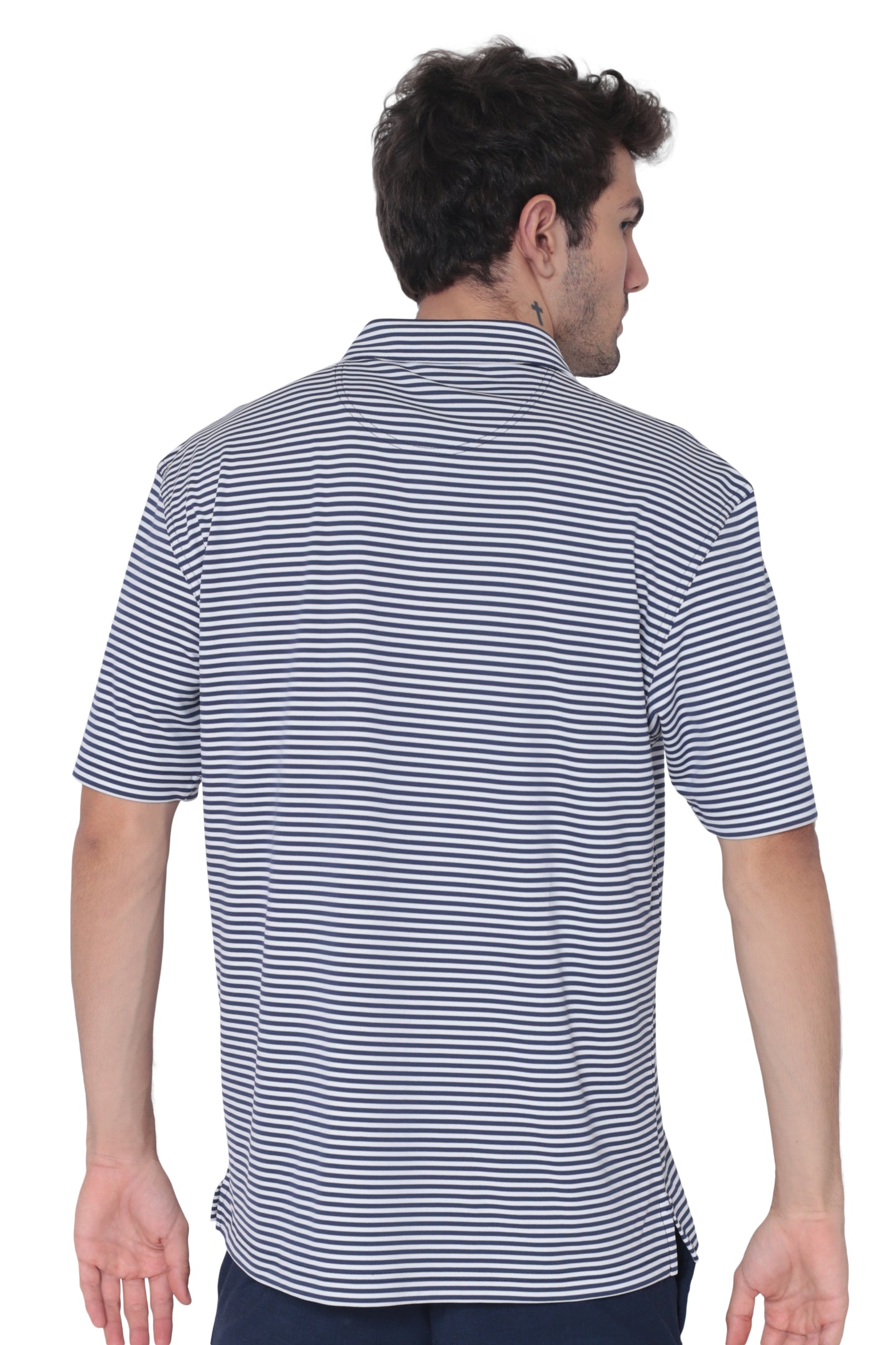 AVA Athletica Men's Polo Collar Moisture-Wick Active Wear Fine Striped T-Shirt Navy