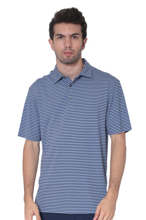 AVA Athletica Men's Polo Collar Moisture-Wick Active Wear Fine Striped T-Shirt Dark Blue