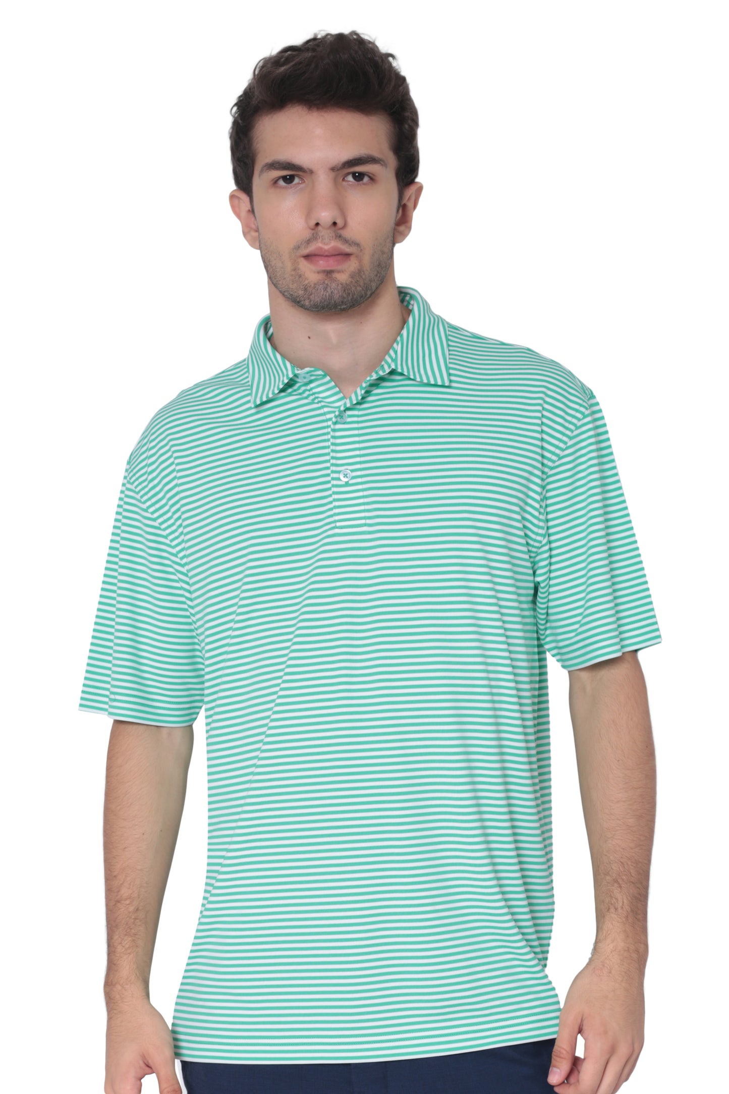 AVA Athletica Men's Polo Collar Moisture-Wick Active Wear Fine Striped T-Shirt Jade