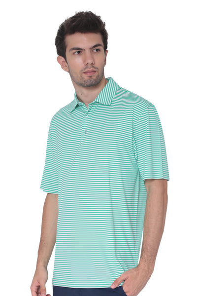 AVA Athletica Men's Polo Collar Moisture-Wick Active Wear Fine Striped T-Shirt Jade