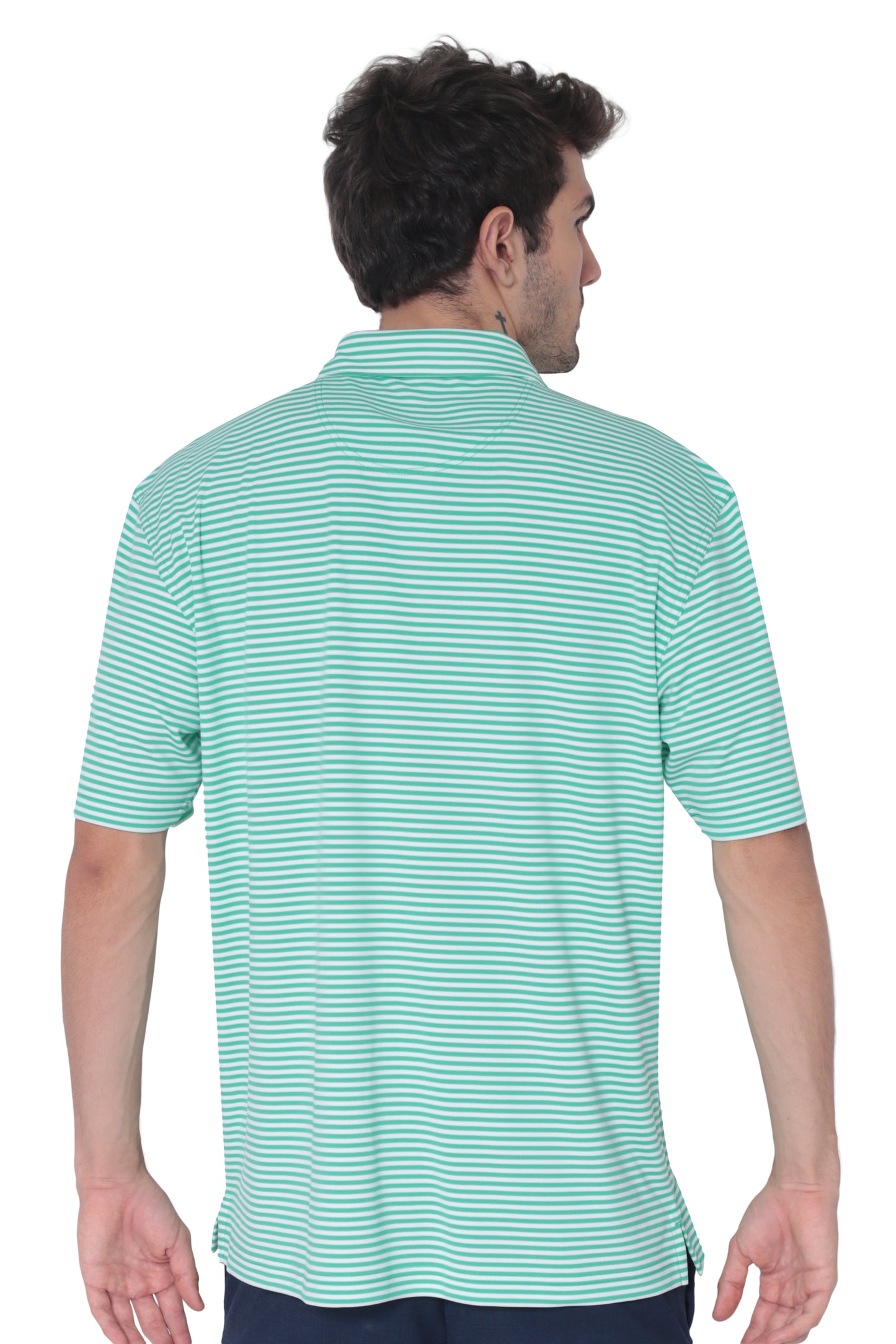 AVA Athletica Men's Polo Collar Moisture-Wick Active Wear Fine Striped T-Shirt Jade