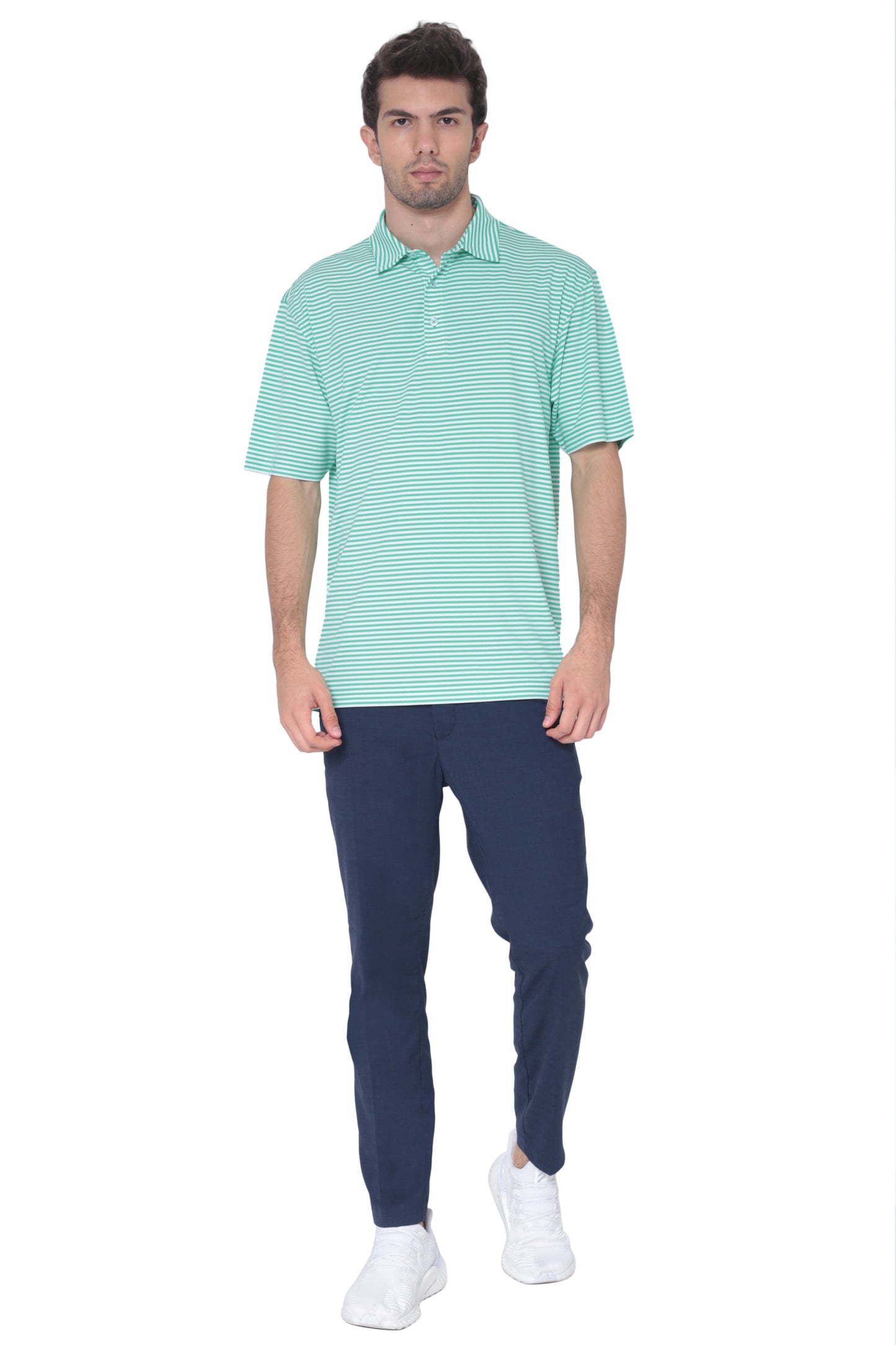 AVA Athletica Men's Polo Collar Moisture-Wick Active Wear Fine Striped T-Shirt Jade