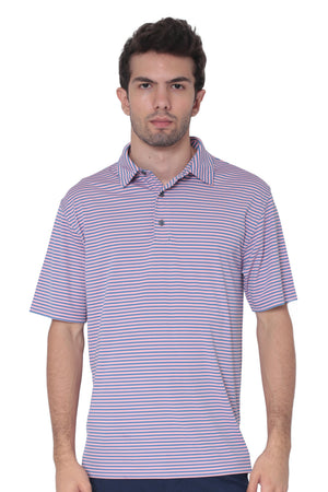 AVA Athletica Men's Polo Collar Moisture-Wick Active Wear Fine Striped T-Shirt; Salmon and Pink