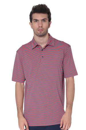 AVA Athletica Men's Polo Collar Moisture-Wick Active Wear Fine Striped T-Shirt Rose