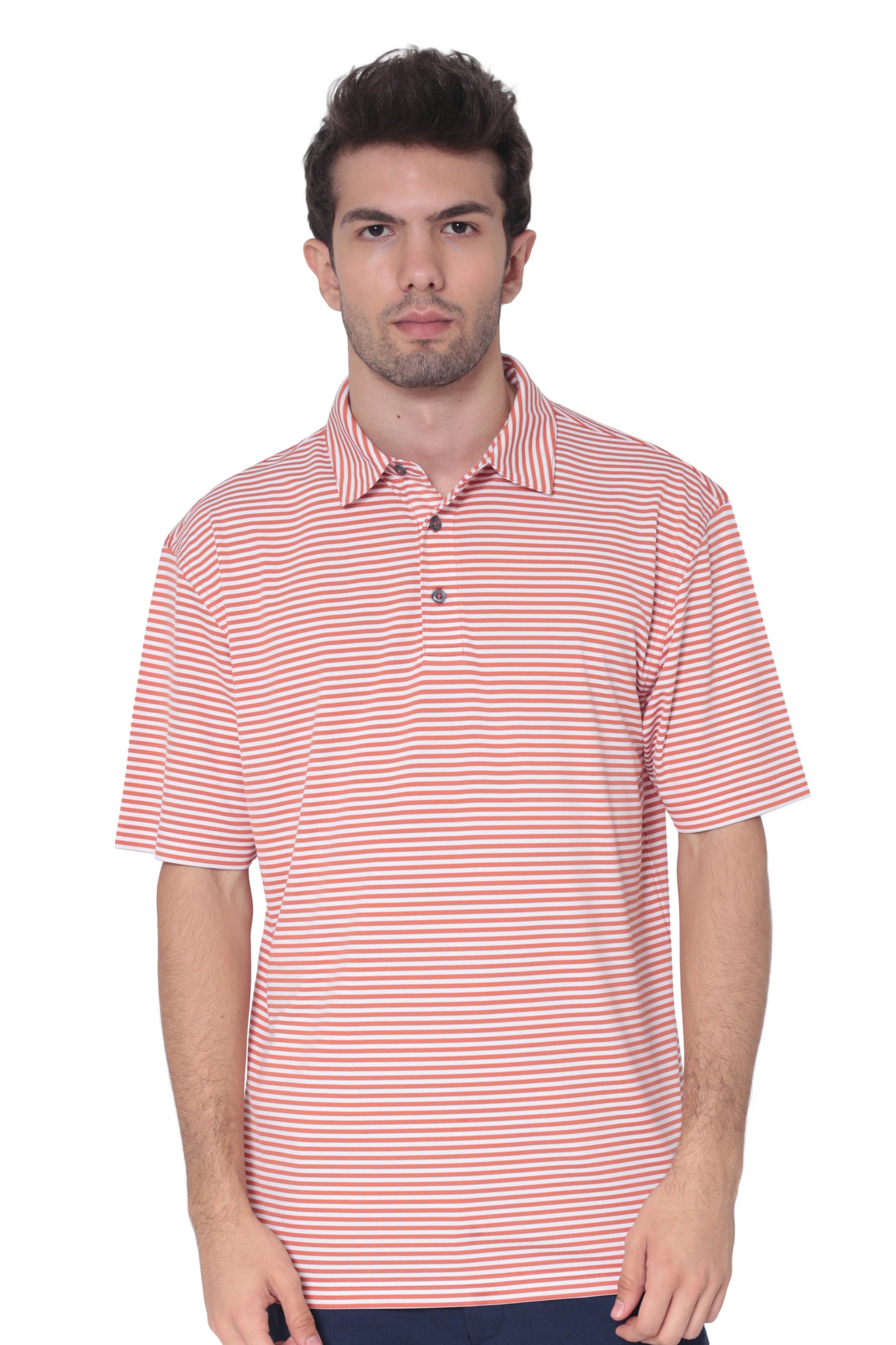 AVA Athletica Men's Polo Collar Moisture-Wick Active Wear Fine Striped T-Shirt Ginger