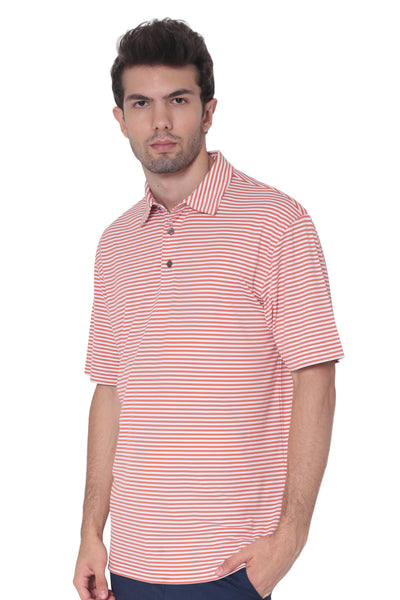 AVA Athletica Men's Polo Collar Moisture-Wick Active Wear Fine Striped T-Shirt Ginger