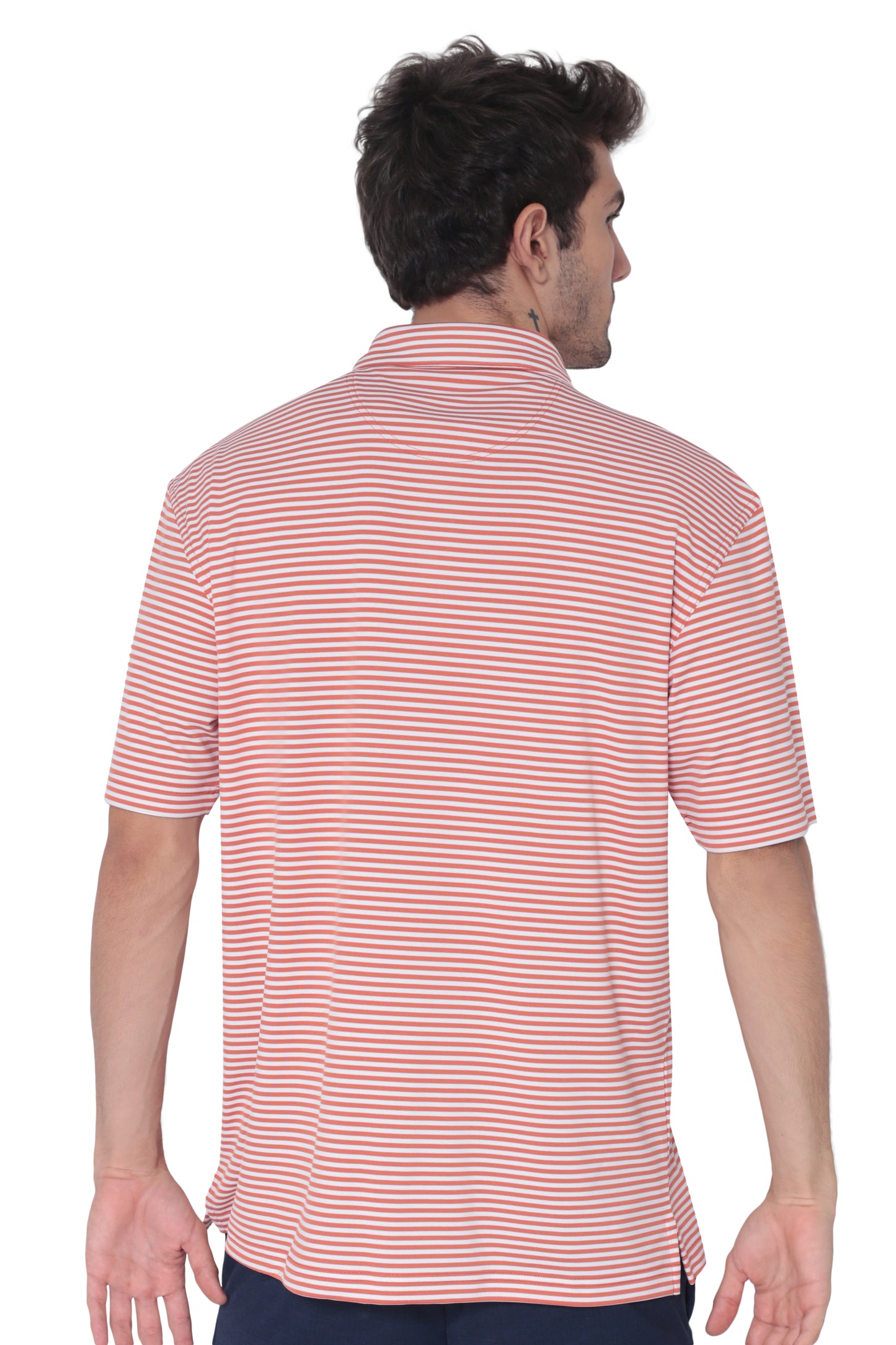 AVA Athletica Men's Polo Collar Moisture-Wick Active Wear Fine Striped T-Shirt Ginger