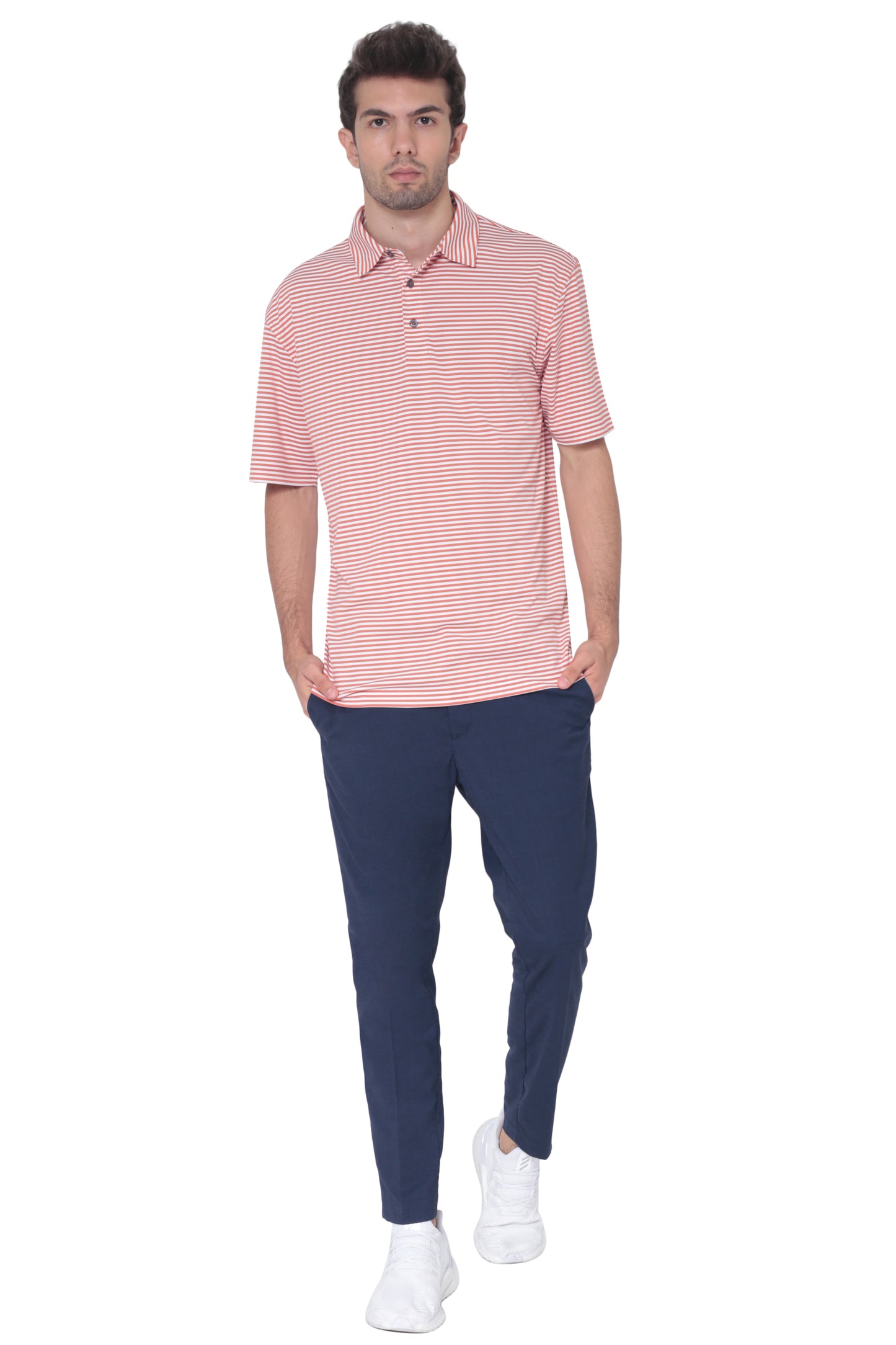 AVA Athletica Men's Polo Collar Moisture-Wick Active Wear Fine Striped T-Shirt Ginger
