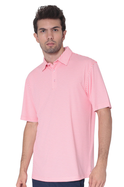AVA Athletica Men's Polo Collar Moisture-Wick Active Wear Fine Striped T-Shirt Pink