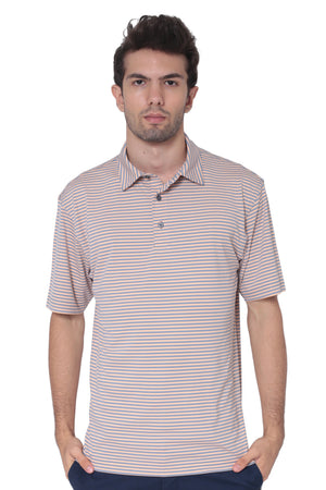 AVA Athletica Men's Polo Collar Moisture-Wick Active Wear Fine Striped T-Shirt Amber