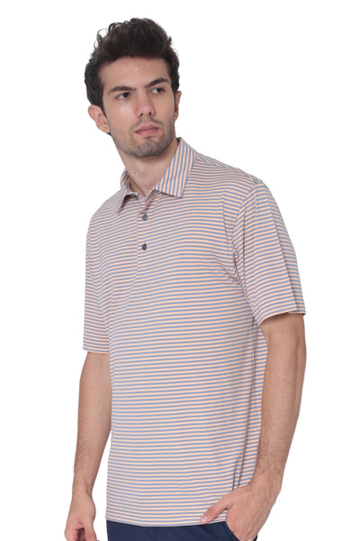 AVA Athletica Men's Polo Collar Moisture-Wick Active Wear Fine Striped T-Shirt Amber