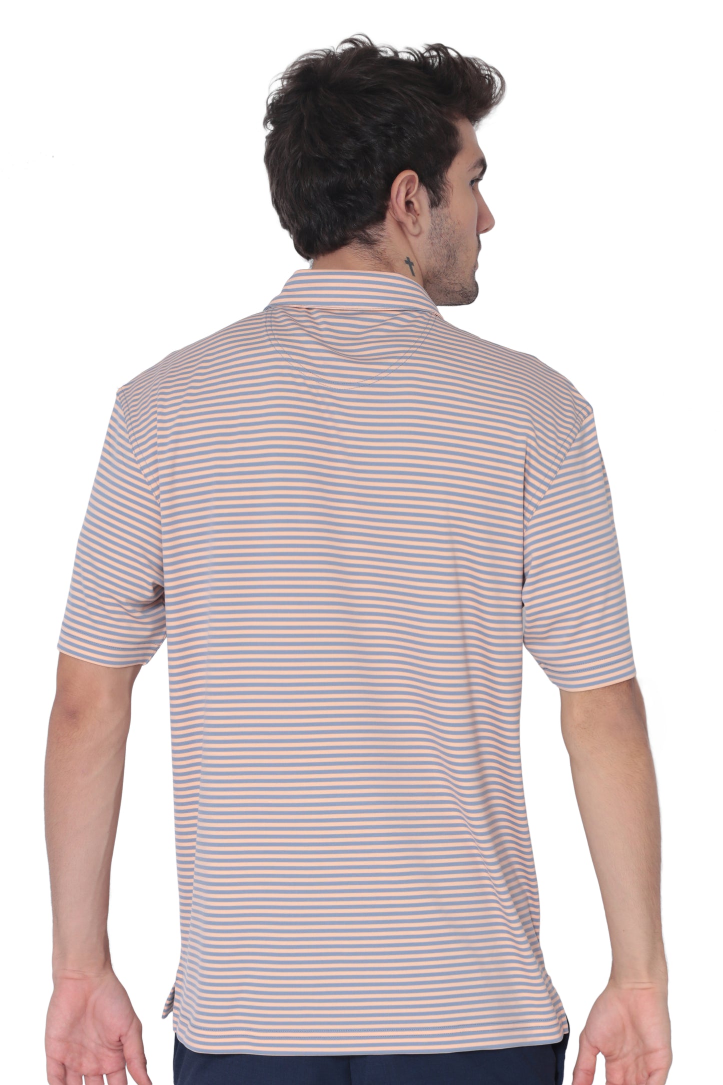 AVA Athletica Men's Polo Collar Moisture-Wick Active Wear Fine Striped T-Shirt Amber