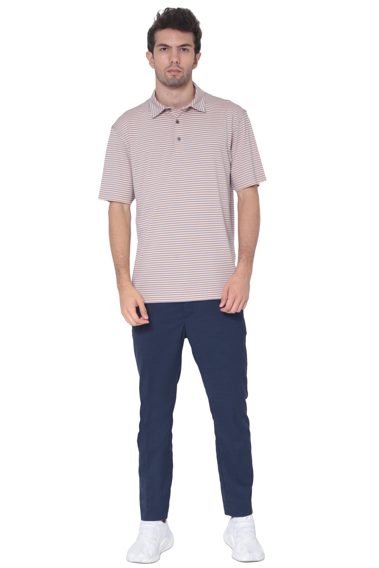 AVA Athletica Men's Polo Collar Moisture-Wick Active Wear Fine Striped T-Shirt Amber