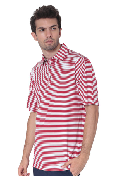 AVA Athletica Men's Polo Collar Moisture-Wick Active Wear Fine Striped T-Shirt Red