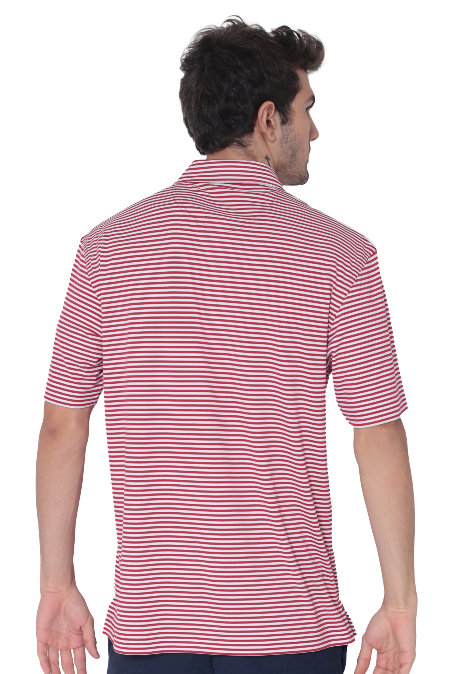 AVA Athletica Men's Polo Collar Moisture-Wick Active Wear Fine Striped T-Shirt Red