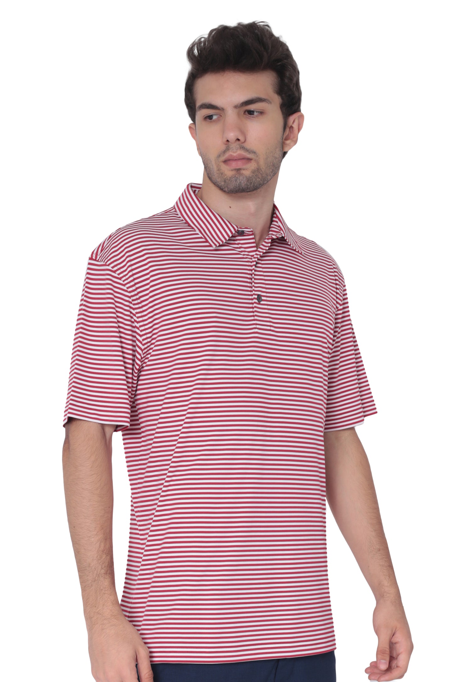 AVA Athletica Men's Polo Collar Moisture-Wick Active Wear Fine Striped T-Shirt Red