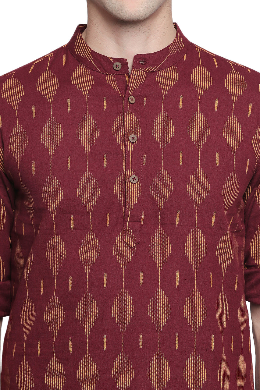 Men's Kurta Tunic : Handmade with Ikkat Print - Garment details | In-Sattva