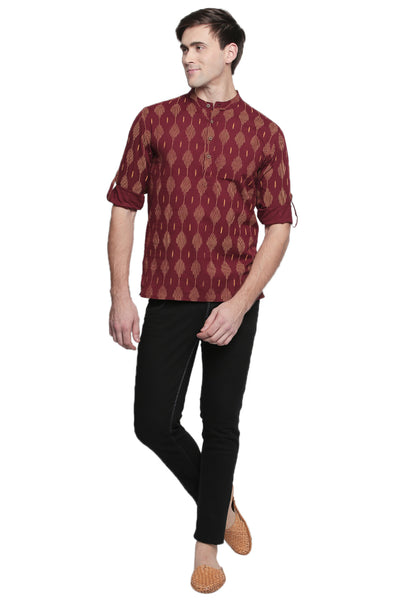 Men's Kurta Tunic : Handmade with Ikkat Print - Full display | In-Sattva