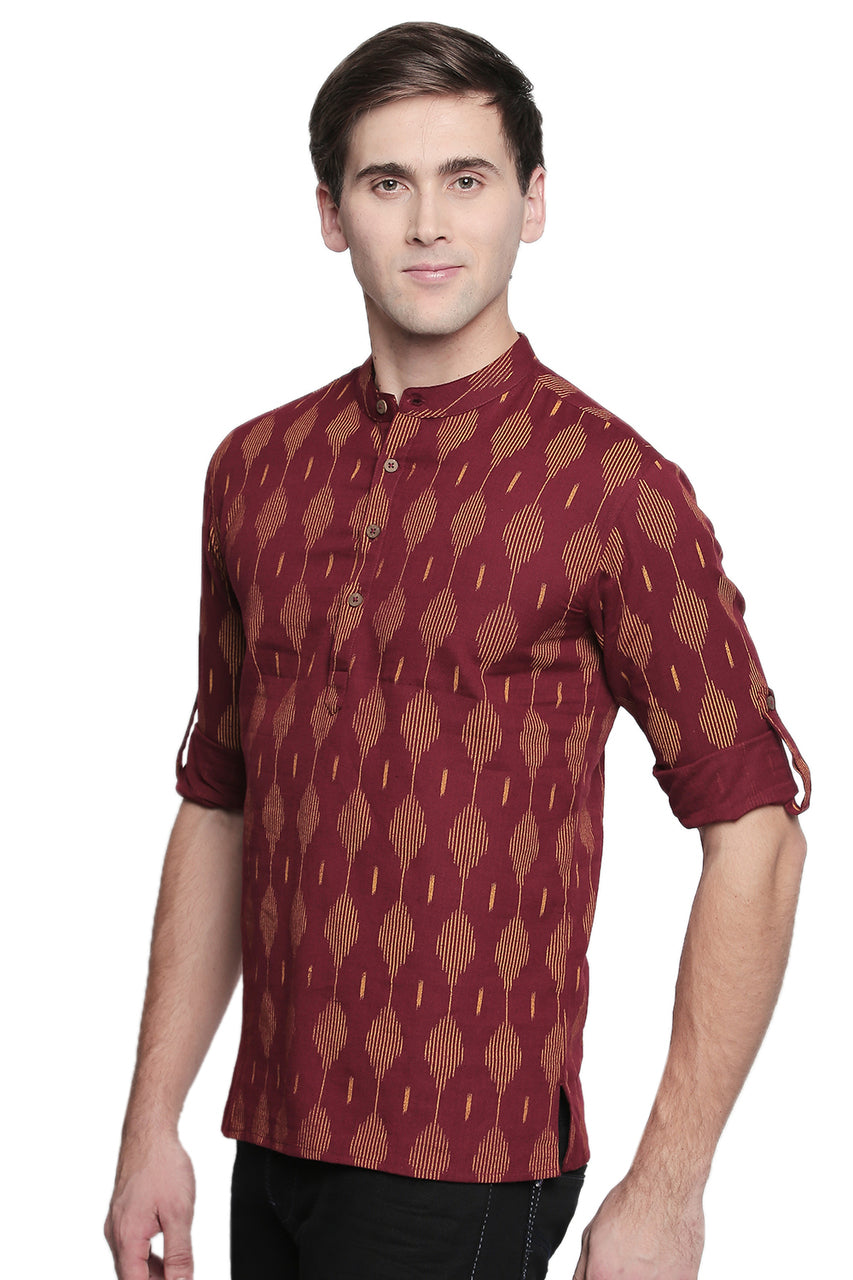 Men's Kurta Tunic : Handmade with Ikkat Print - Side | In-Sattva