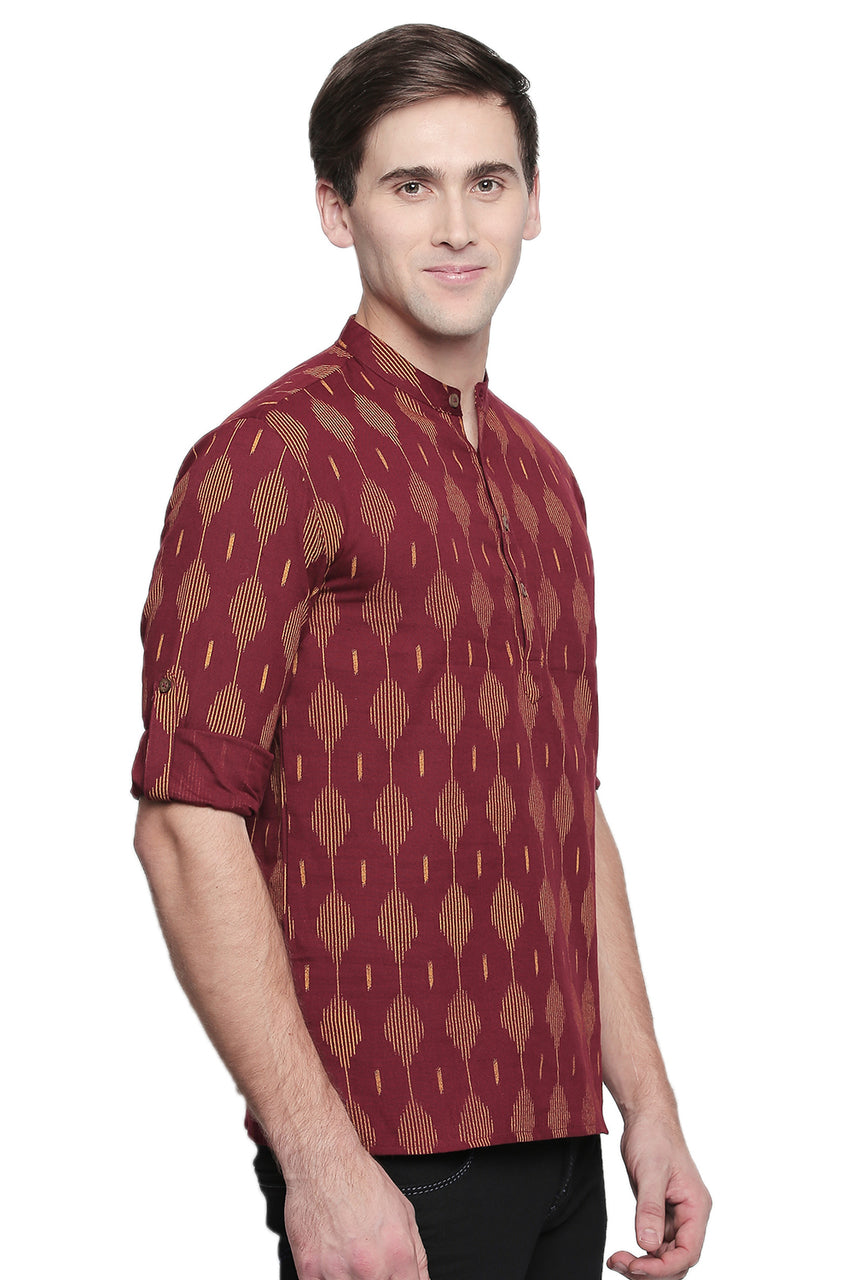 Men's Kurta Tunic : Handmade with Ikkat Print - Side | In-Sattva