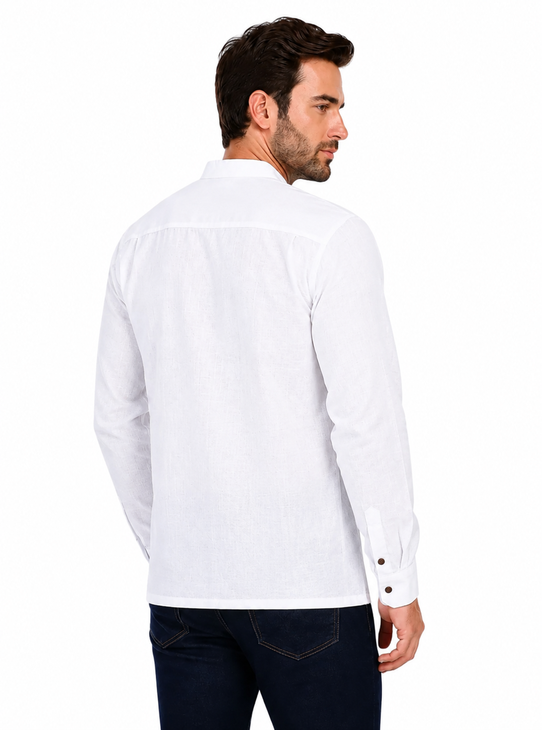 In-Sattva Men's Double-Breasted Pullover Sattva-Collar Henley Style Kurta Tunic; Pearl White