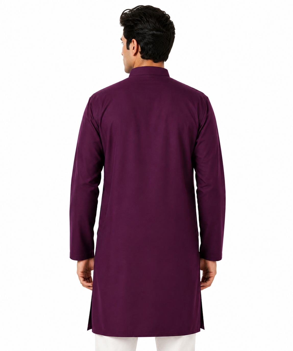 In-Sattva Men's Indian Banded Classic Collar Pure Cotton Long Ruby Wine Kurta Tunic