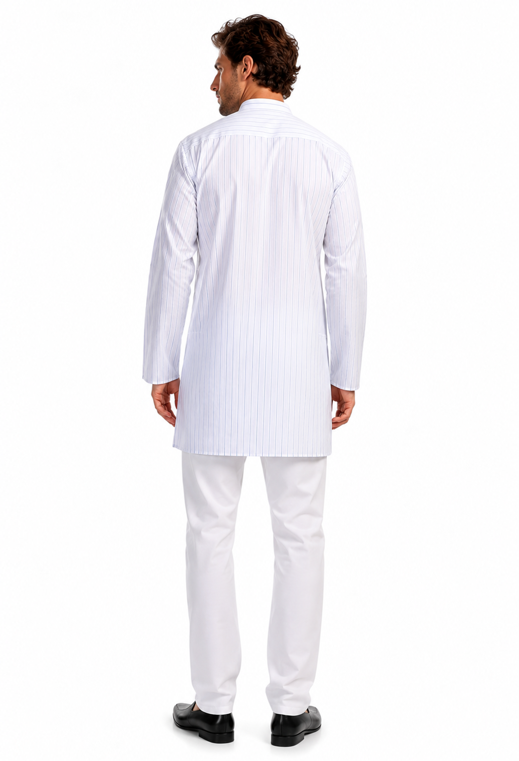In-Sattva Men's Handloom Cotton Vintage Pinstriped Thigh-Length Kurta Tunic; Striped Blue