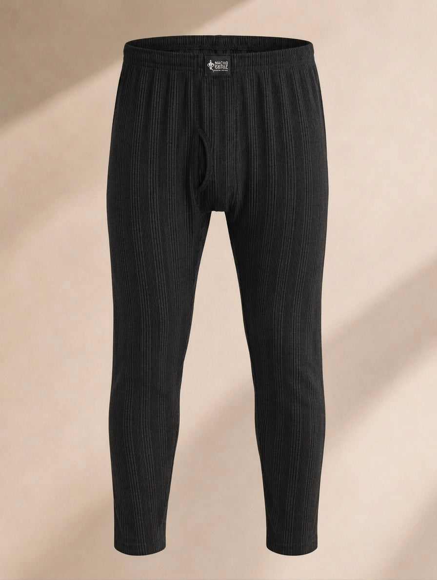Macho Genie Thermal Underwear Ultra- Soft Fleece Long Johns - Black