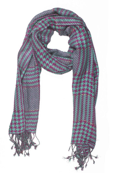In-Sattva Colors Blue houndstooth checkered rayon scarf stole, alternate product image showing its artisan pattern and lightweight drape.