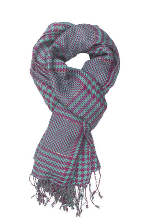 In-Sattva Colors Blue houndstooth checkered rayon scarf stole, primary product image highlighting its color, pattern and woven texture.