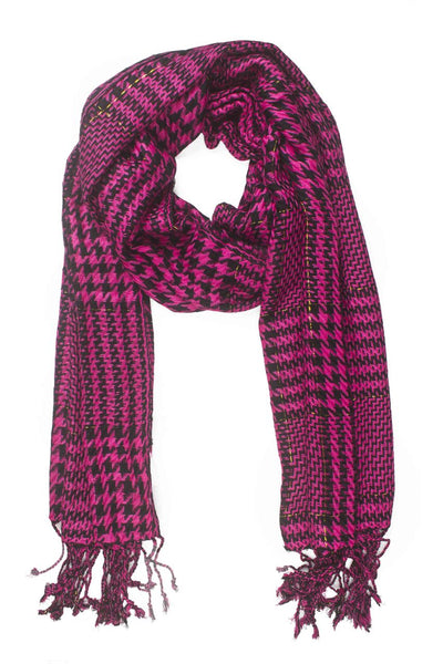 In-Sattva Colors Pink/Magenta houndstooth checkered rayon scarf stole, alternate product image showing its artisan pattern and lightweight drape.