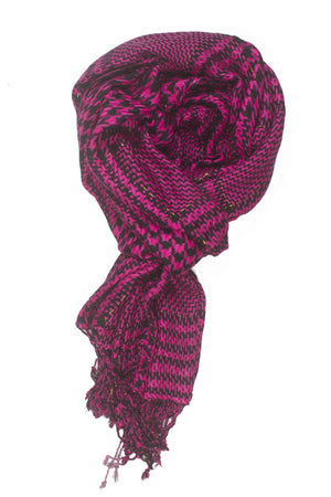 In-Sattva Colors Pink/Magenta houndstooth checkered rayon scarf stole, primary product image highlighting its color, pattern and woven texture.
